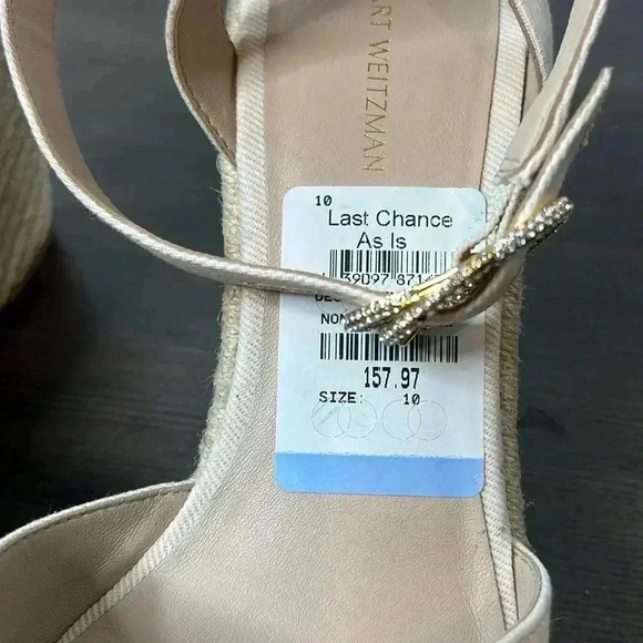 Stuart Weitzman Women's White Mykonos Closed-Toe Espadrille Wedge Shoe Size 10 - Picture 10 of 15